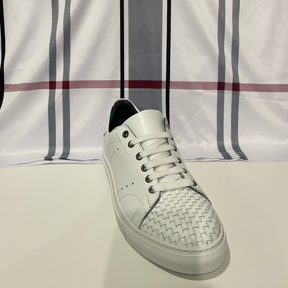 Duca shoes casual sneakers white leather calf woven lace up